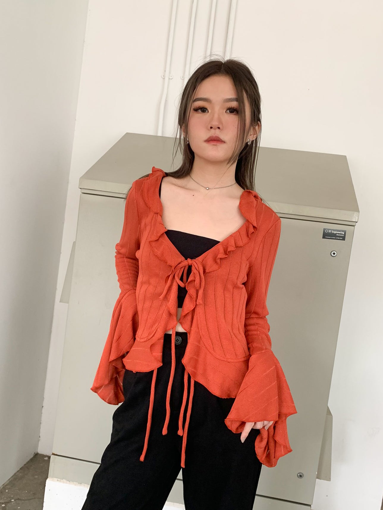 HAILEY CARDI TOP IN BEGONIA ORANGE