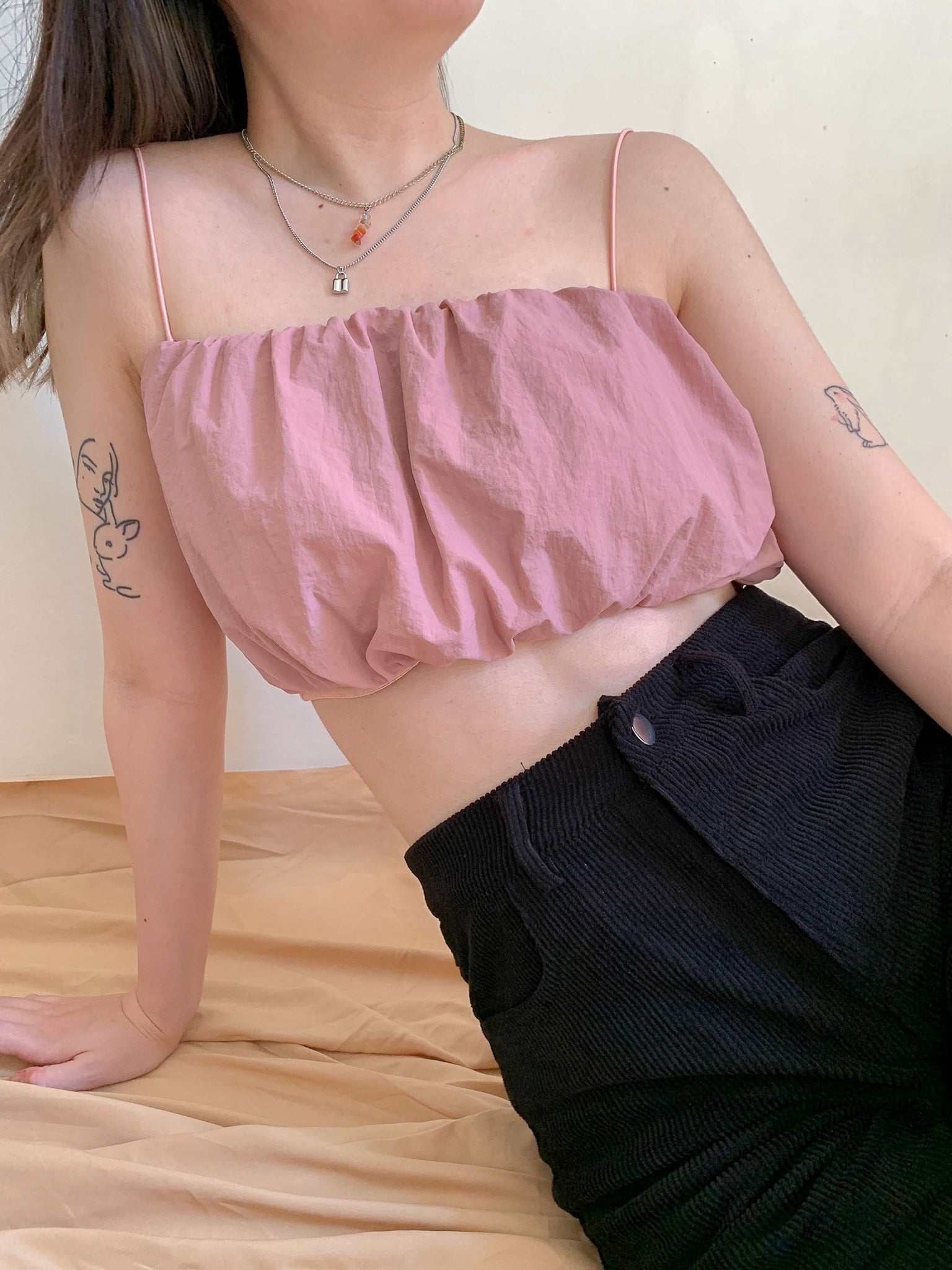 QI SPAG TOP IN QUARTZ PINK