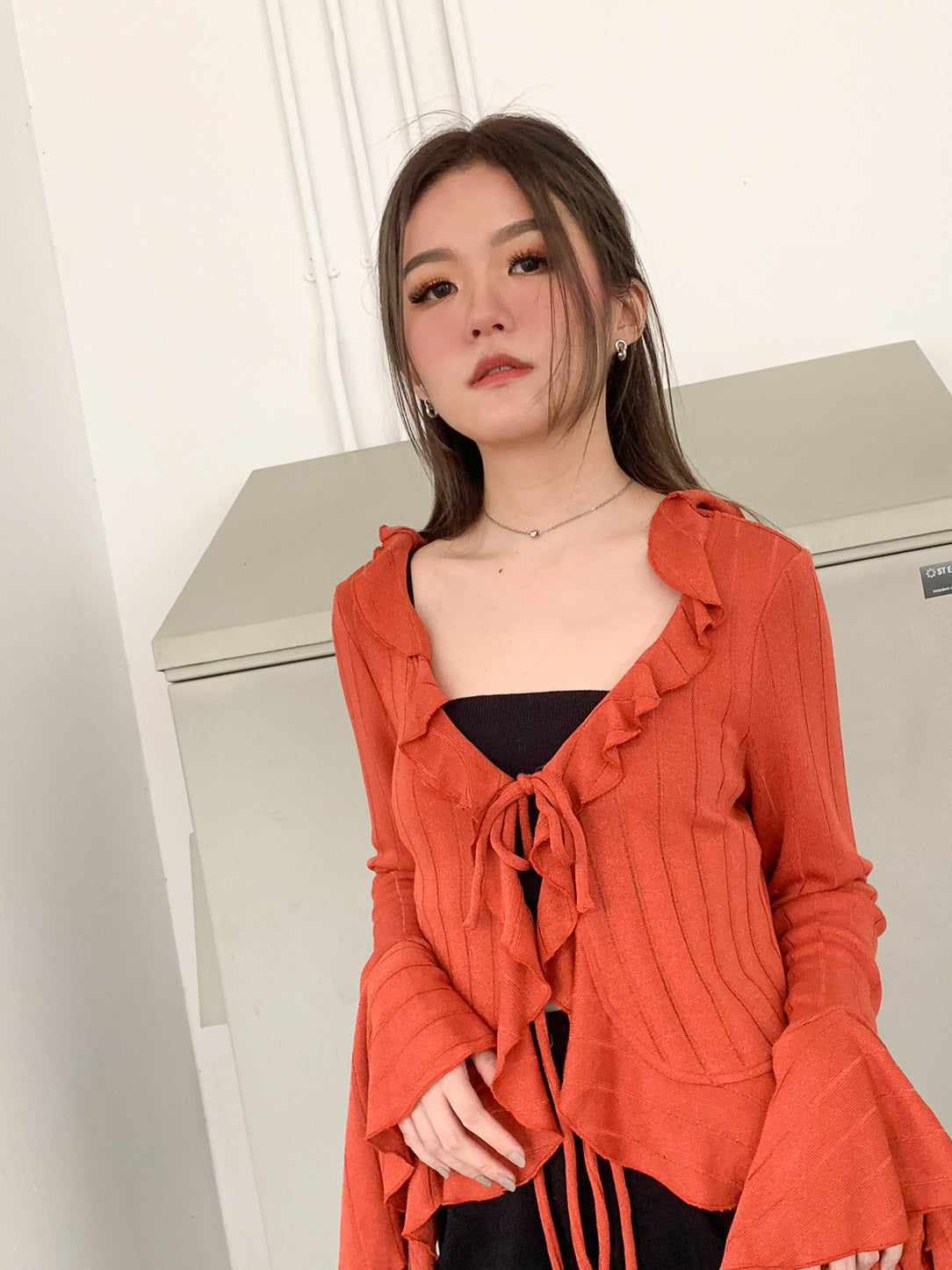 HAILEY CARDI TOP IN BEGONIA ORANGE