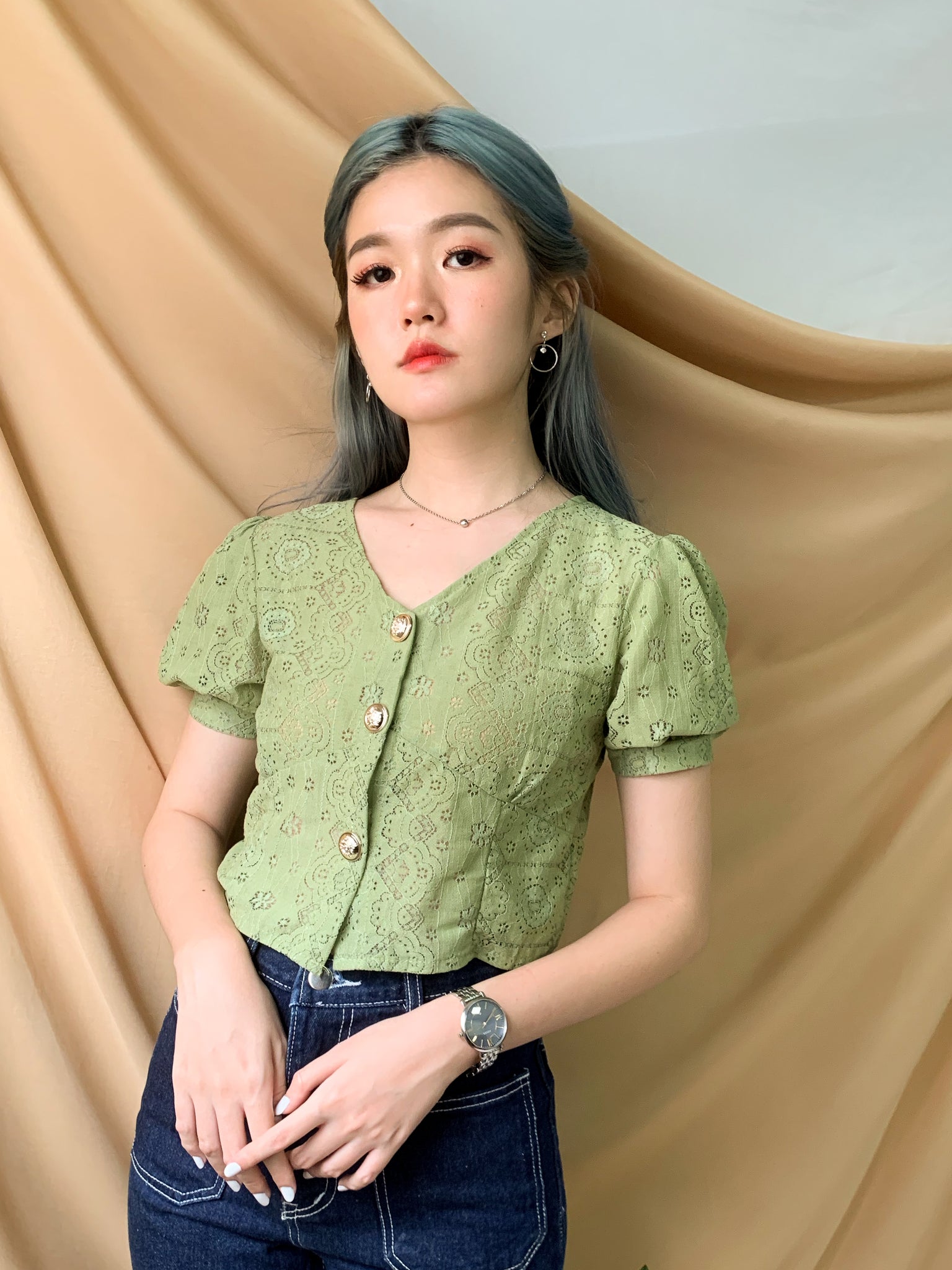 LITTLE WOMEN TOP IN ANTIQUE GREEN