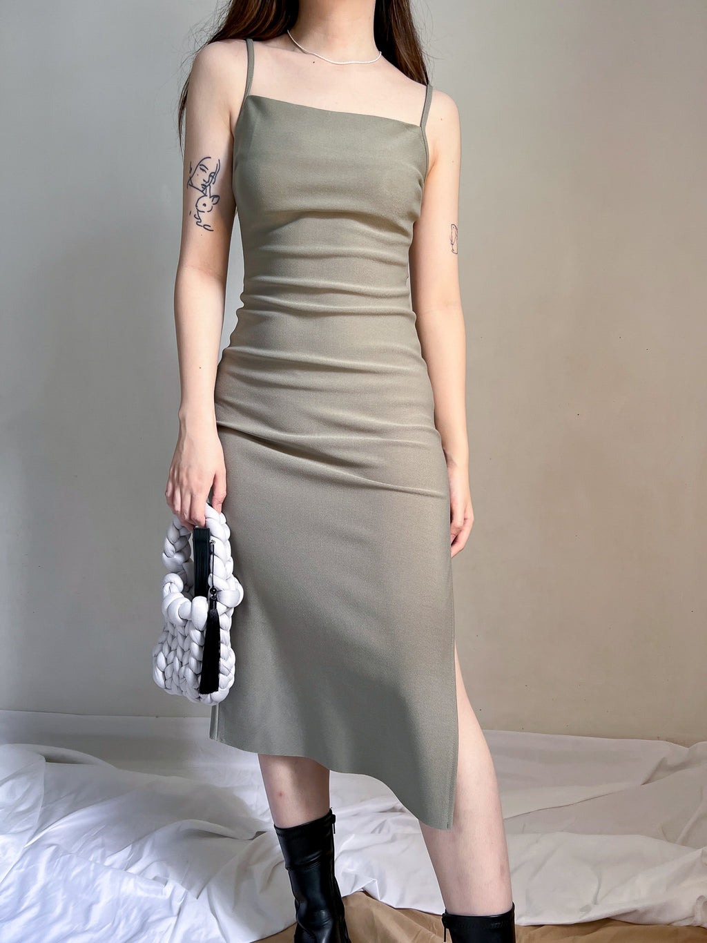 LAVON MIDI DRESS IN ASH GREEN